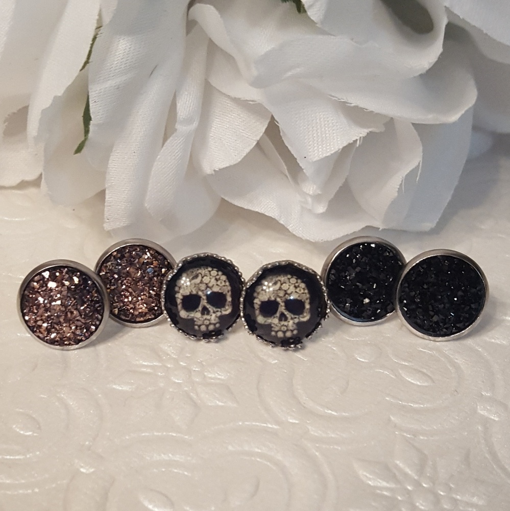 🖤☠Skull/Druzy Earrings Set🖤☠